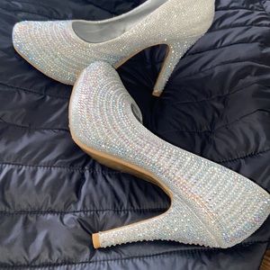 Silver rhinestone high heels